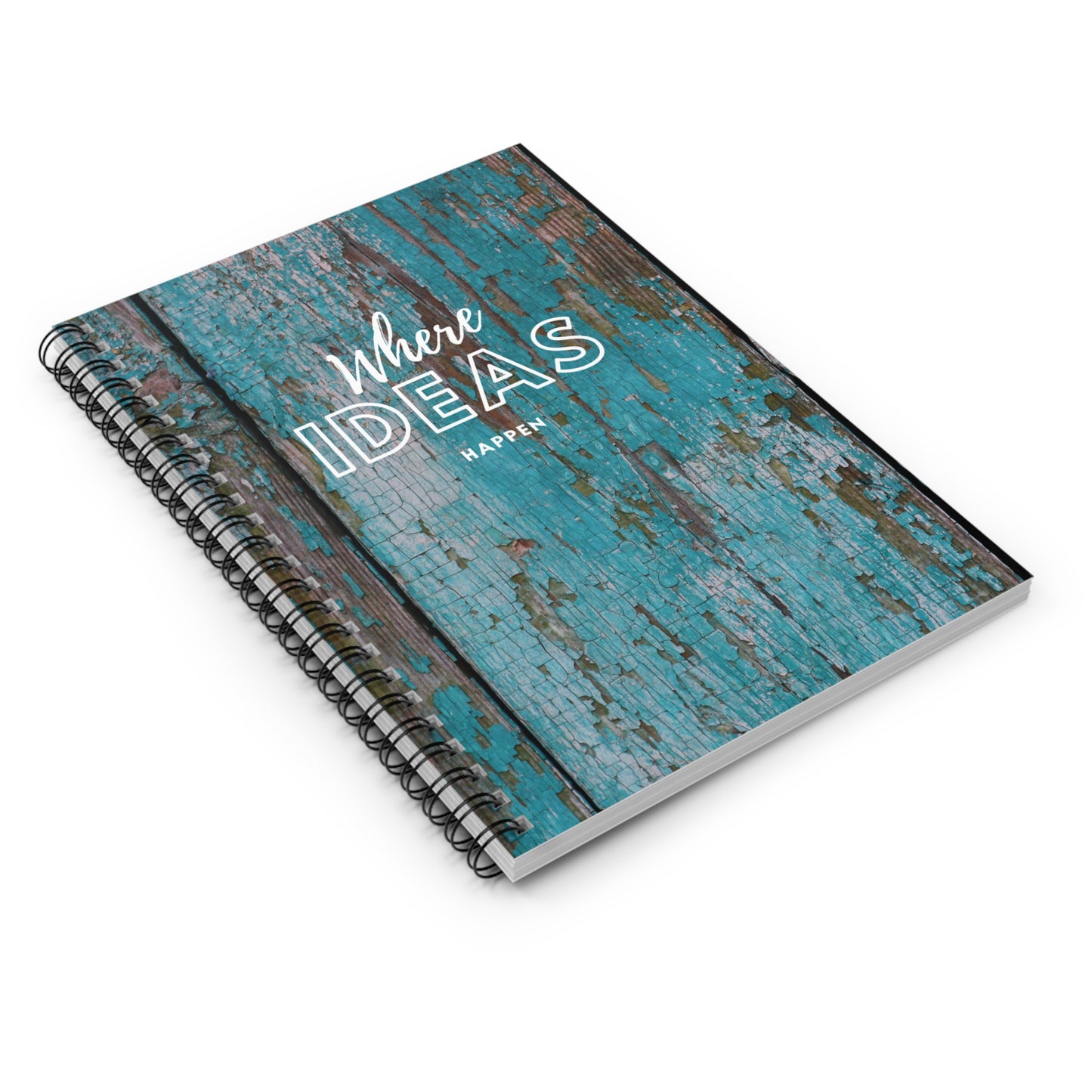Distressed Wood Spiral Notebook- Where Ideas Happen -Ruled