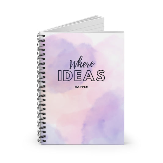 Dreamy Watercolor Spiral Notebook - Where Ideas Happen, Journal, Sketchbook, Writing Pad, Gift for Writers, School Supplies