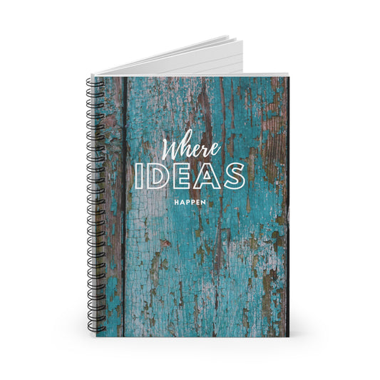 Distressed Wood Spiral Notebook- Where Ideas Happen -Ruled