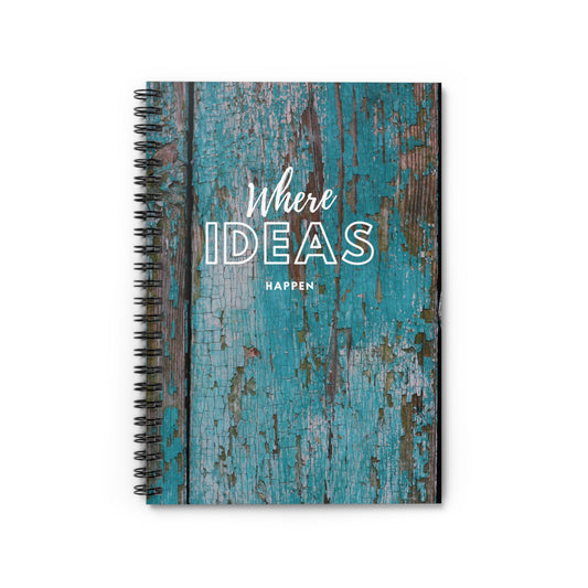 Distressed Wood Spiral Notebook- Where Ideas Happen -Ruled